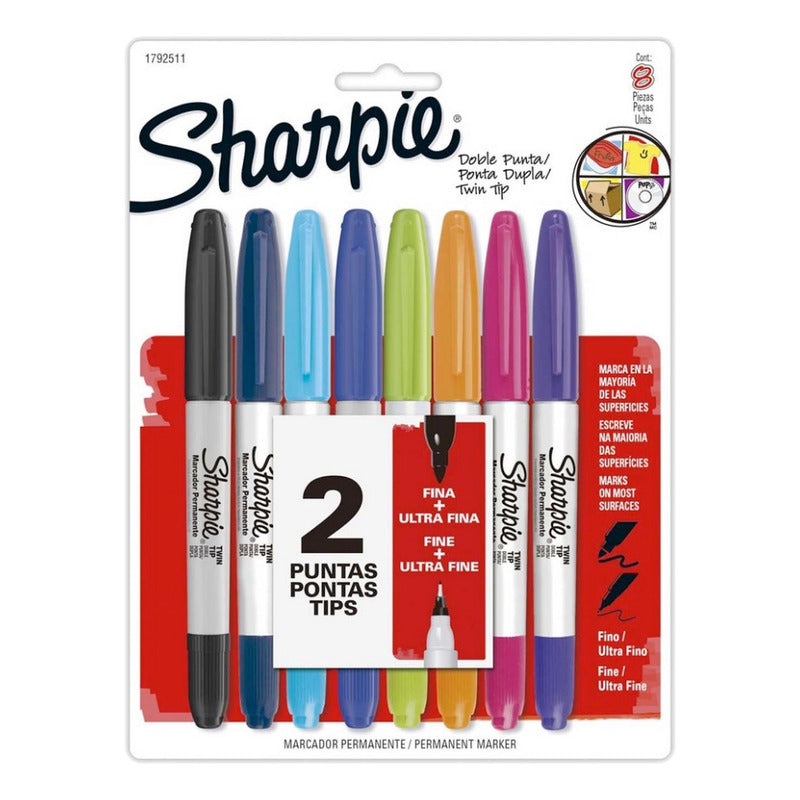 Set 8 Marcadores Sharpie Doble Punta Surtidos
