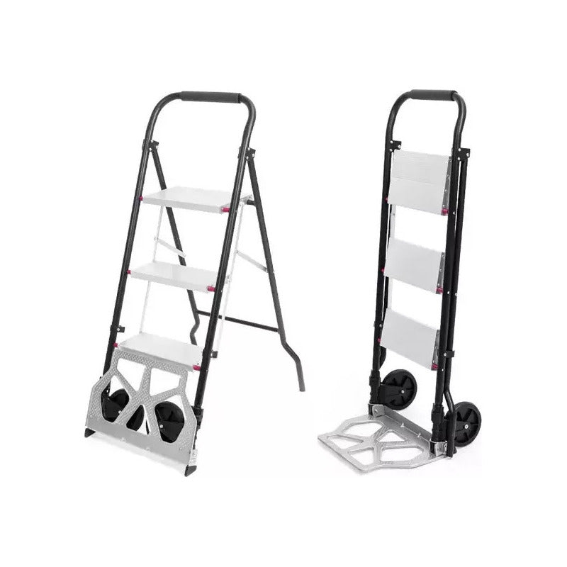 Escalera 3 Peldaños Tipo Yegua Plegable 2 En 1