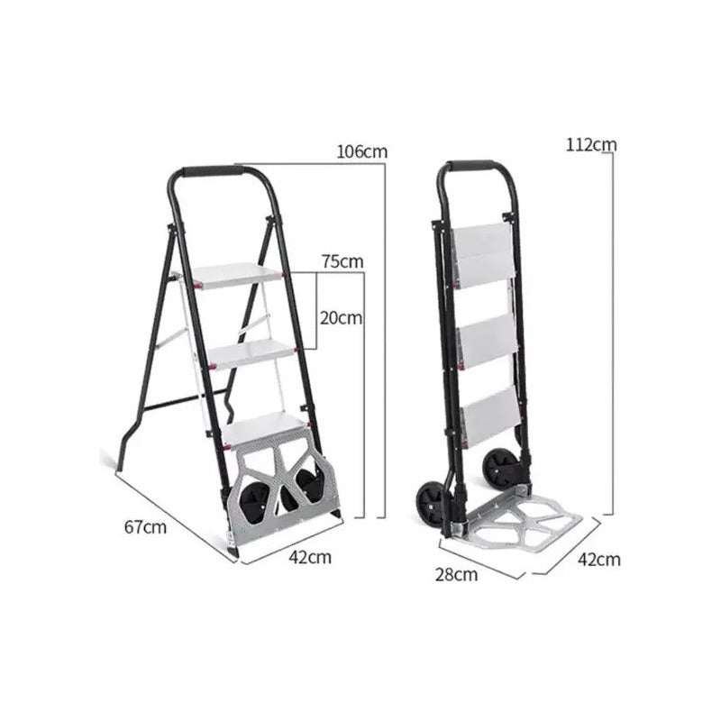 Escalera 3 Peldaños Tipo Yegua Plegable 2 En 1