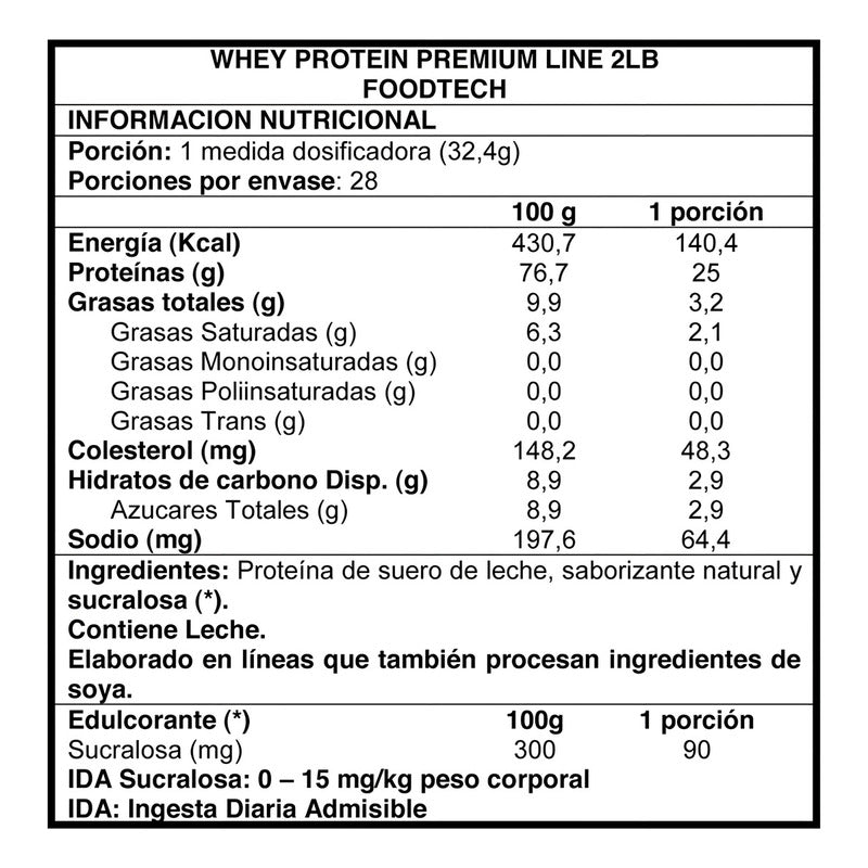 Whey Protein Premium Line 2 Lbs Foodtech Sabor Chocolate