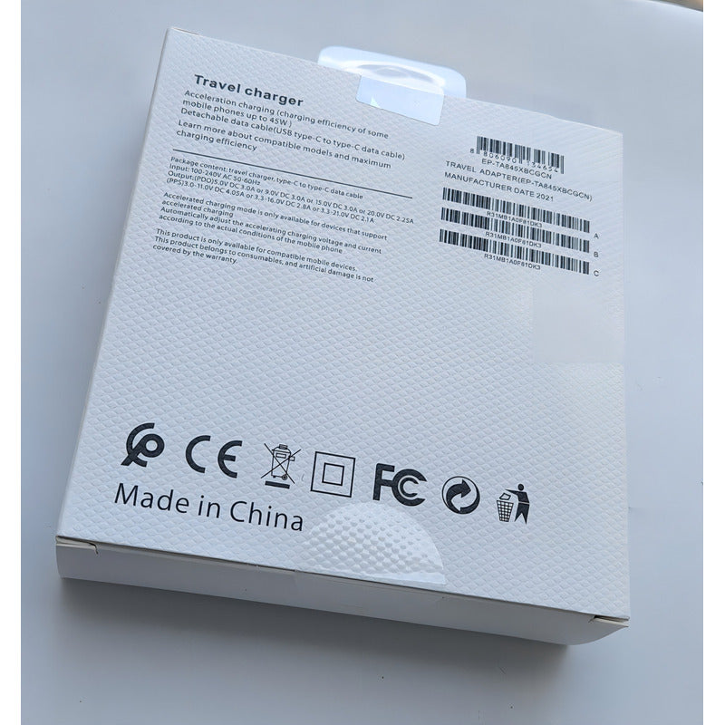 Cargador Original Samsung Super Turbo 45 W S20 S21 S22 Ultra Cor Negro