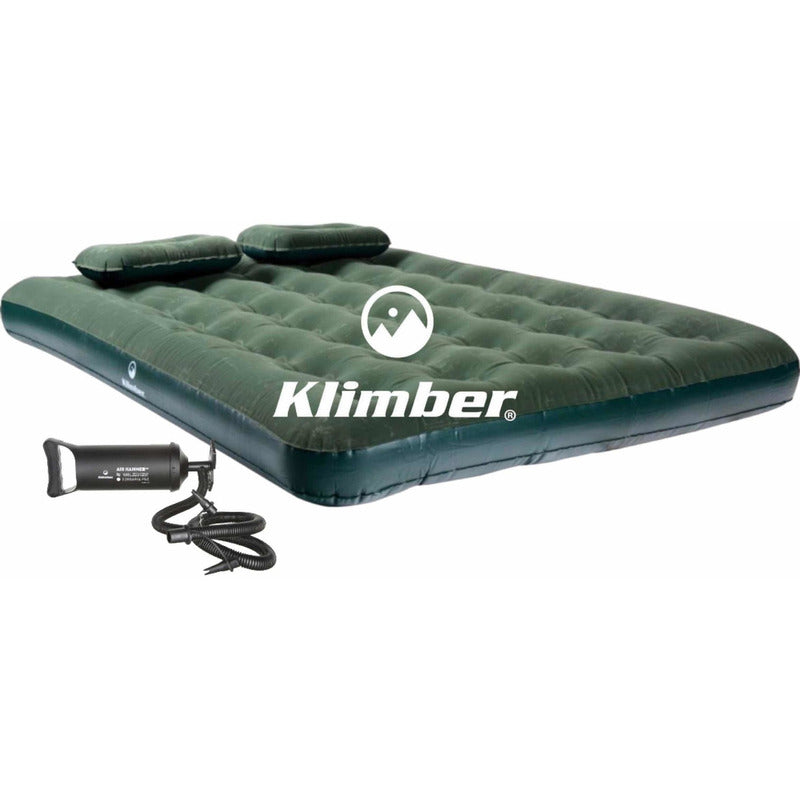 Colchón Inflable Doble Klimber 2 Plazas + Inflador + 2 Almohadas