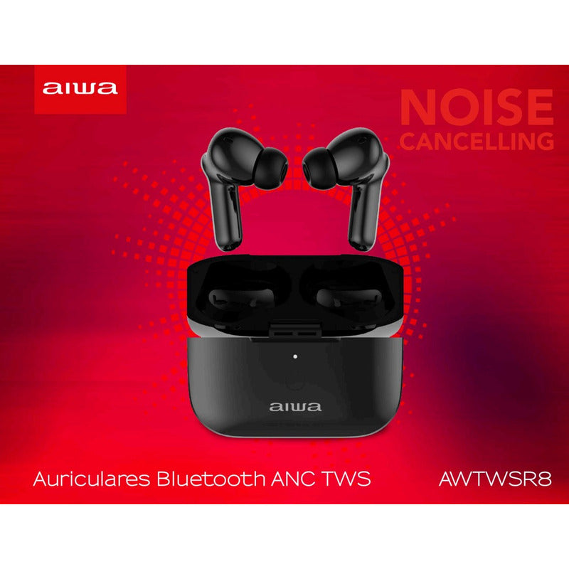 Audífonos Inalámbricos Aiwa In Ear Noise Cancelling Aw-twsr8 Color Negro Luz Blanco AW-TWSR8B