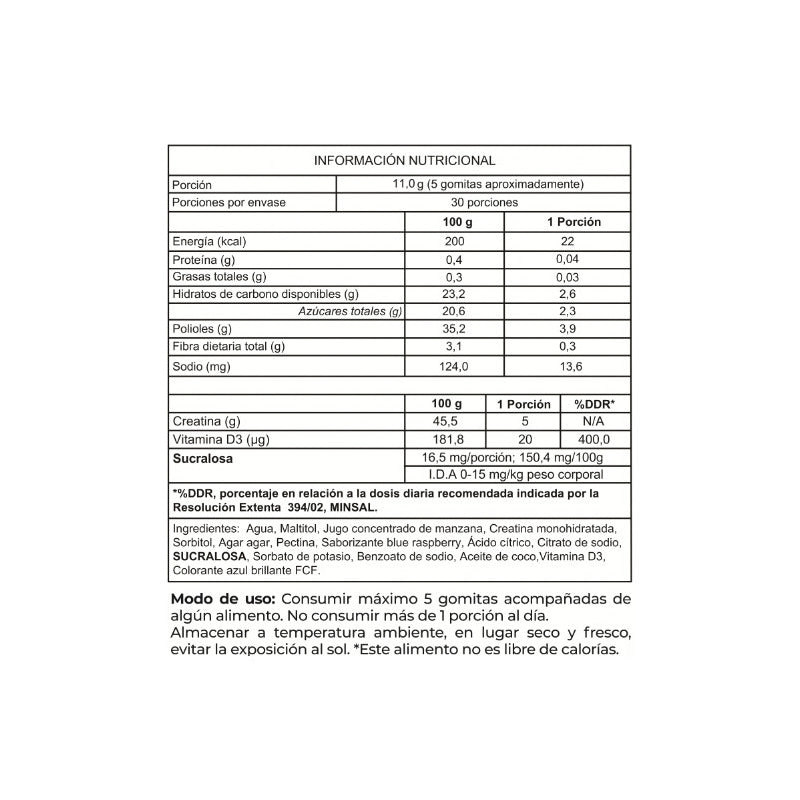 Creatina En Gomitas 150 Gummies - Foodtech Sabor Blueberry