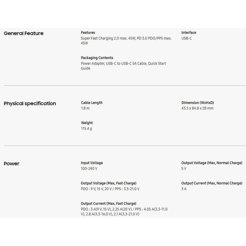 Cargador Carga Rápida 45w Samsung + Cable