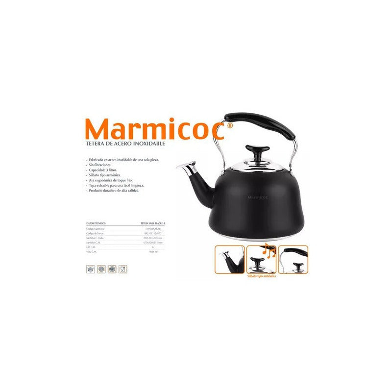 Tetera Marmicoc 3 Litros Black Con Silbato