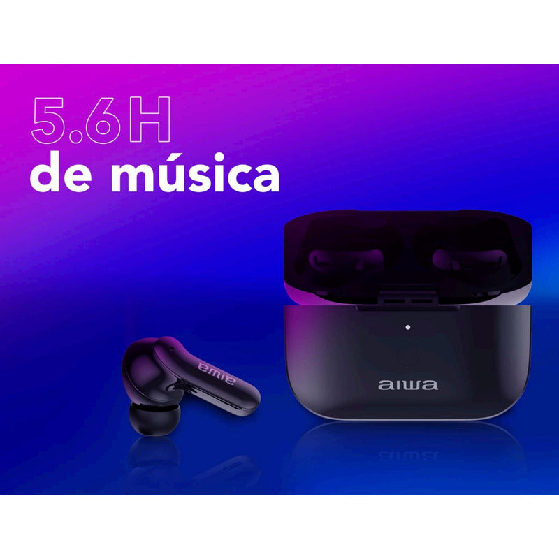 Audífonos Inalámbricos Aiwa In Ear Noise Cancelling Aw-twsr8 Color Negro Luz Blanco AW-TWSR8B