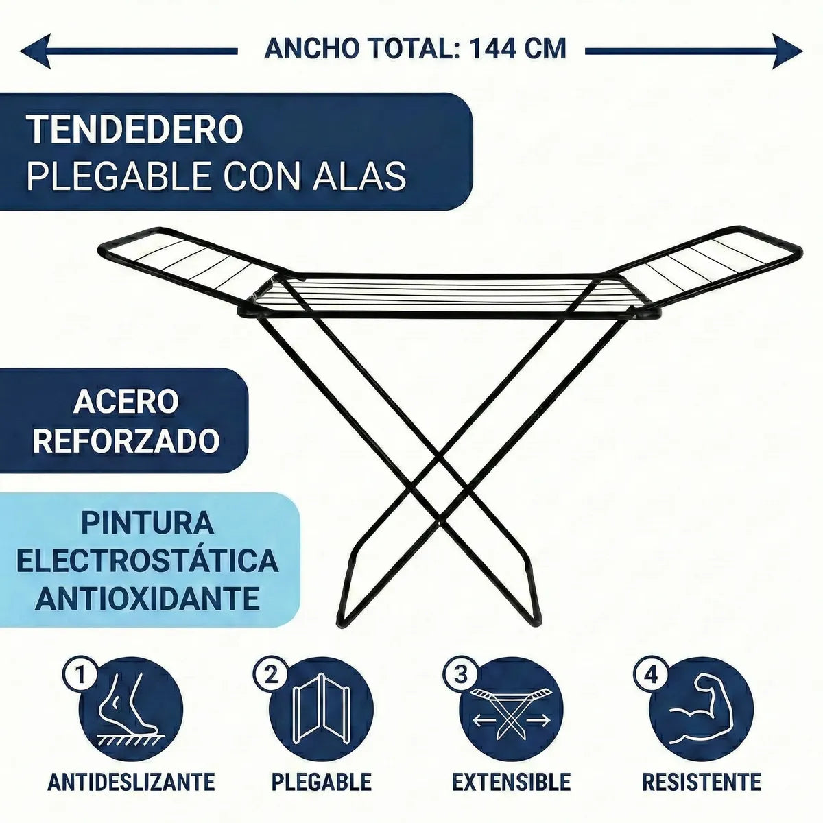 Tendedero Colgador De Ropa 1.44m Plegable Mor Color Negro