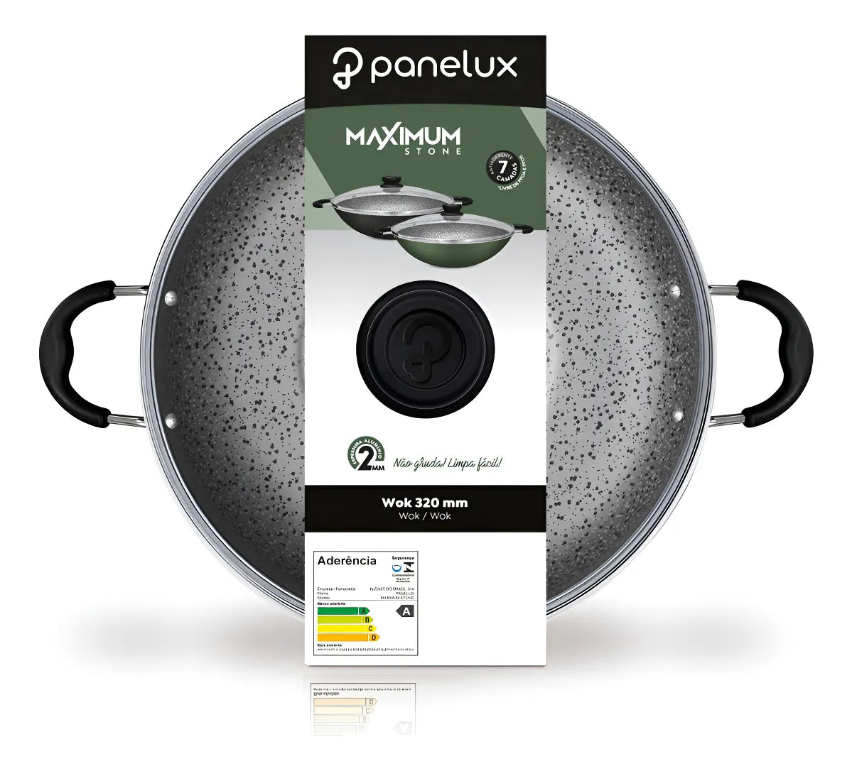Wok Sarten Panelux 32cm Granito Antiadherente Con Tapa Negro