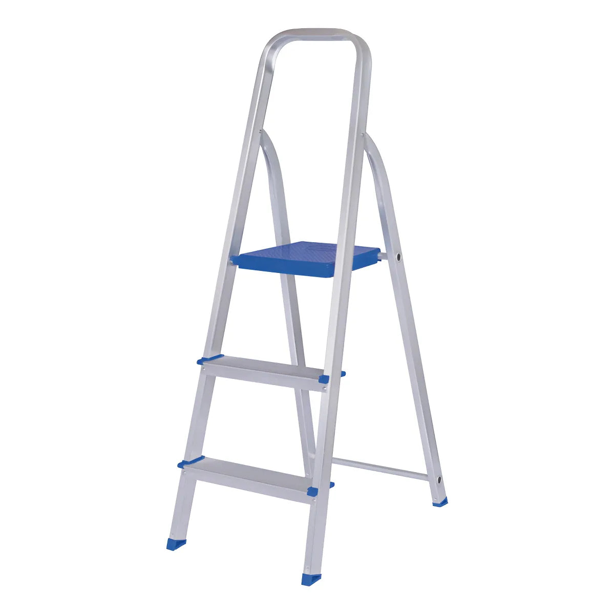 Escalera 3 Peldaños Aluminio Plegable Mor Tipo Tijera Plateado