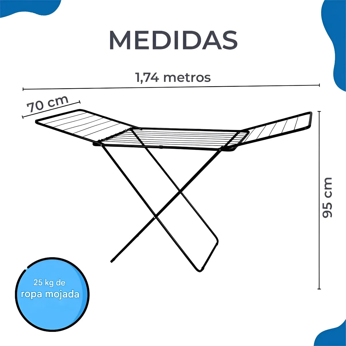 Tendedero Colgador Plegable 1.74m Mor Acero Reforzado Negro Negro