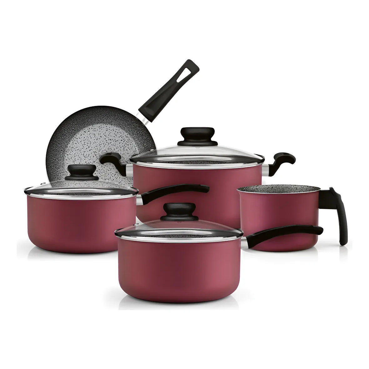 Bateria Cocina 8 Piezas Antiadherente Granito Panelux Cereza Cereza
