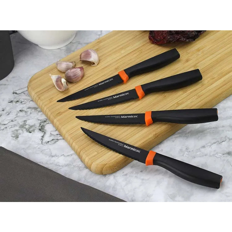 Cuchillos Marmicoc Para Asado Cocina Set 4 Piezas Acero Inox Negro