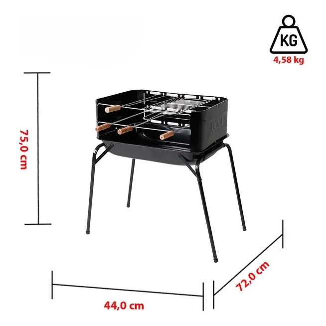 Parrilla A Carbon Plegable Movil Mor Araguaia 72x44cm Acero