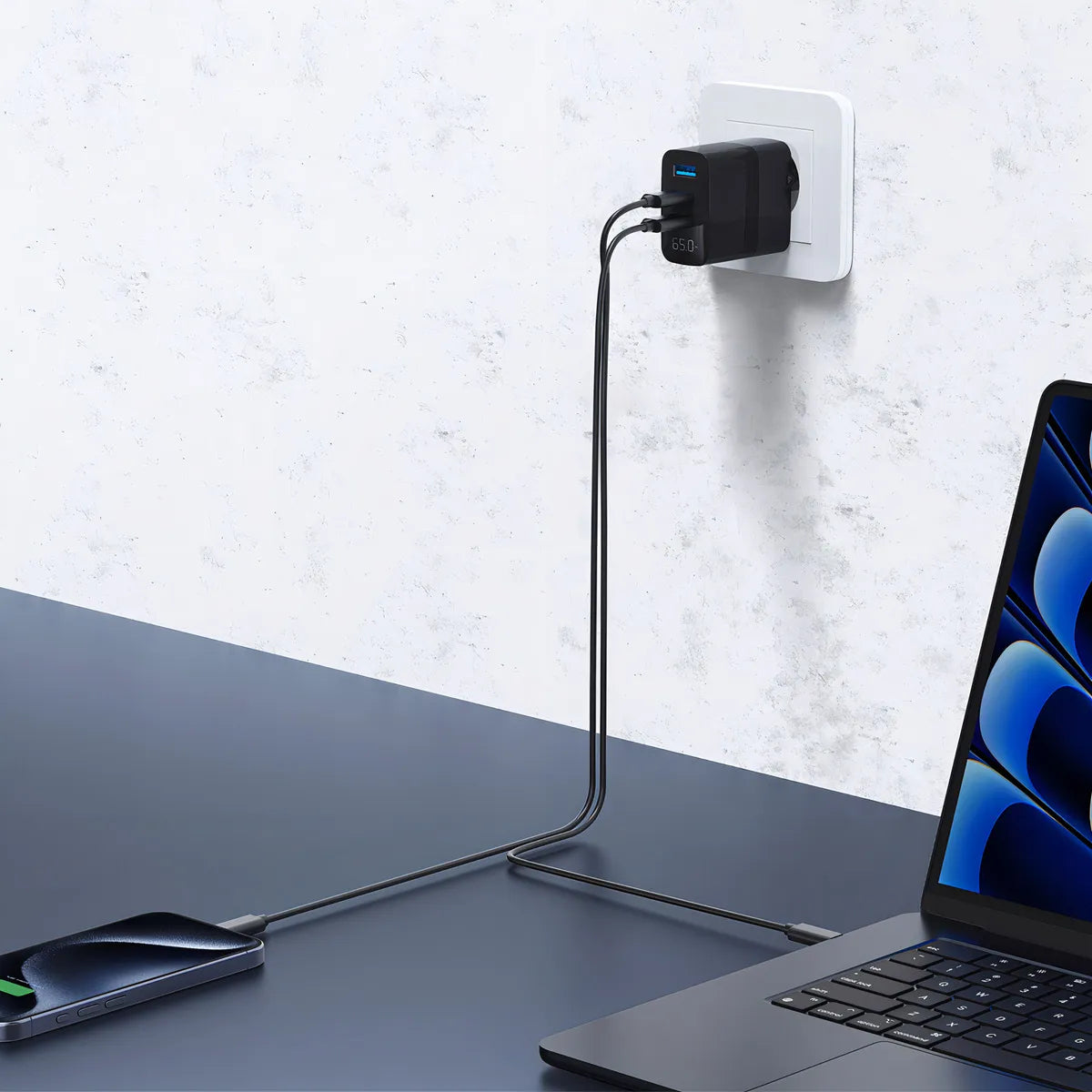 Cargador Carga Rápida 65w Master G Con Cable Usb-c Negro