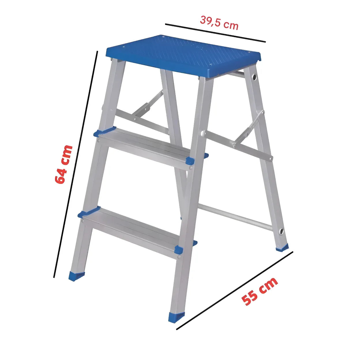 Escalera Banqueta Taburete 3 Peldaños Mor Plegable Aluminio Plateado