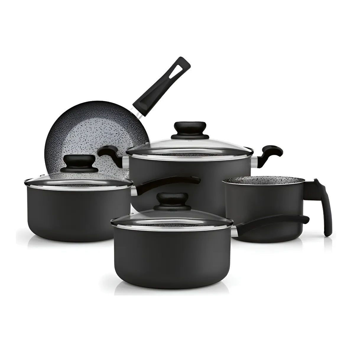 Batería De Cocina 8 Pzas Panelux Antiadherente Granito Negro Negro