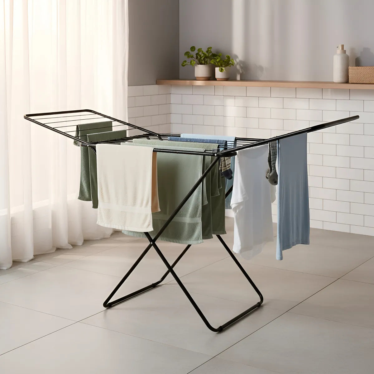 Tendedero Colgador Plegable 1.74m Mor Acero Reforzado Negro Negro