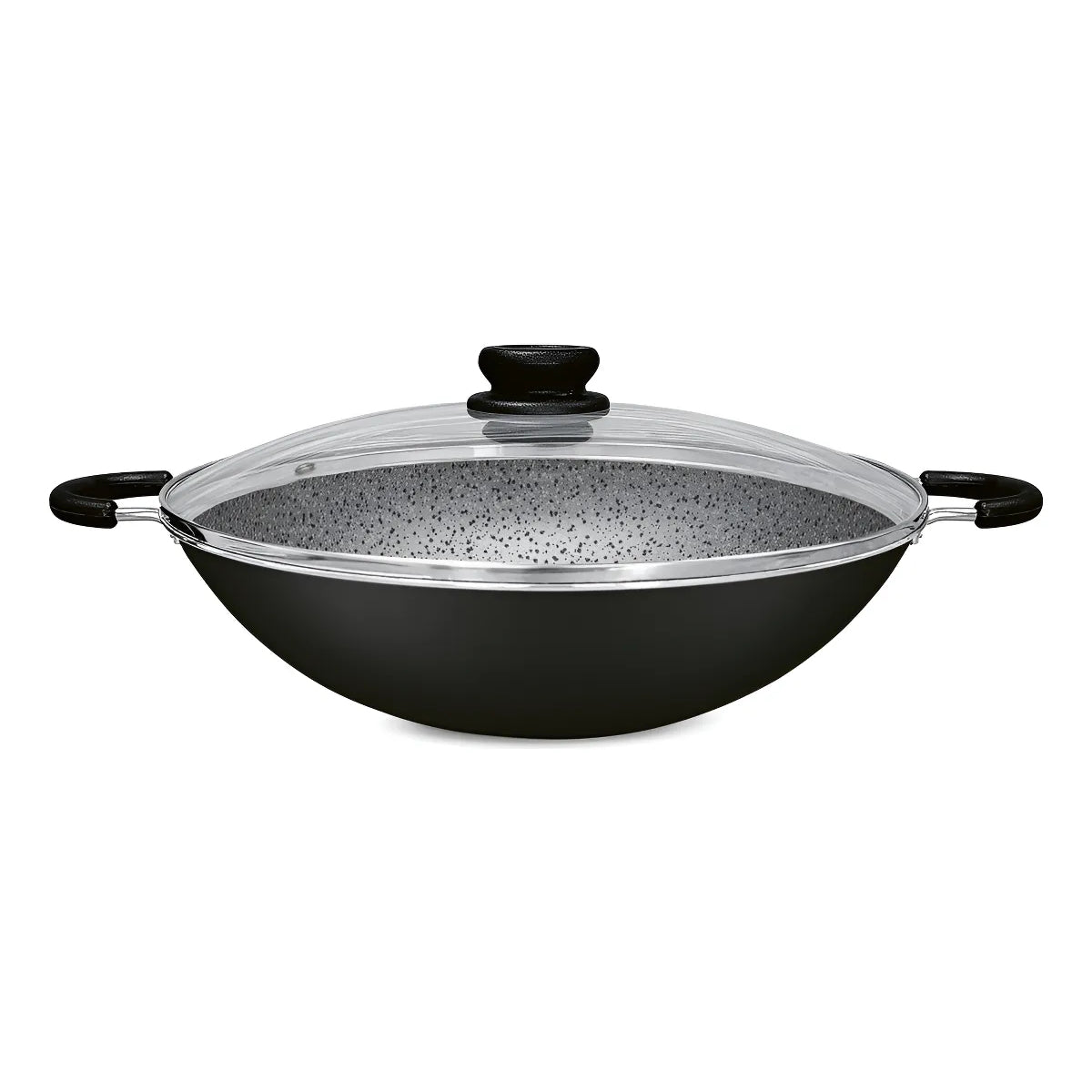 Wok Sarten Panelux 28cm Antiadherente Granito Con Tapa Negro Negro