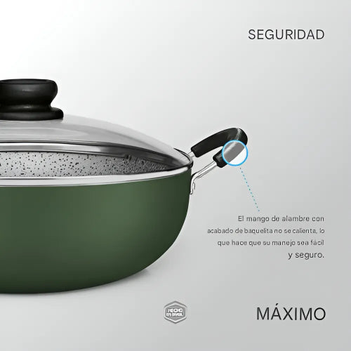 Wok 32cm Panelux Antiadherente Granito Con Tapa Color Verde Verde