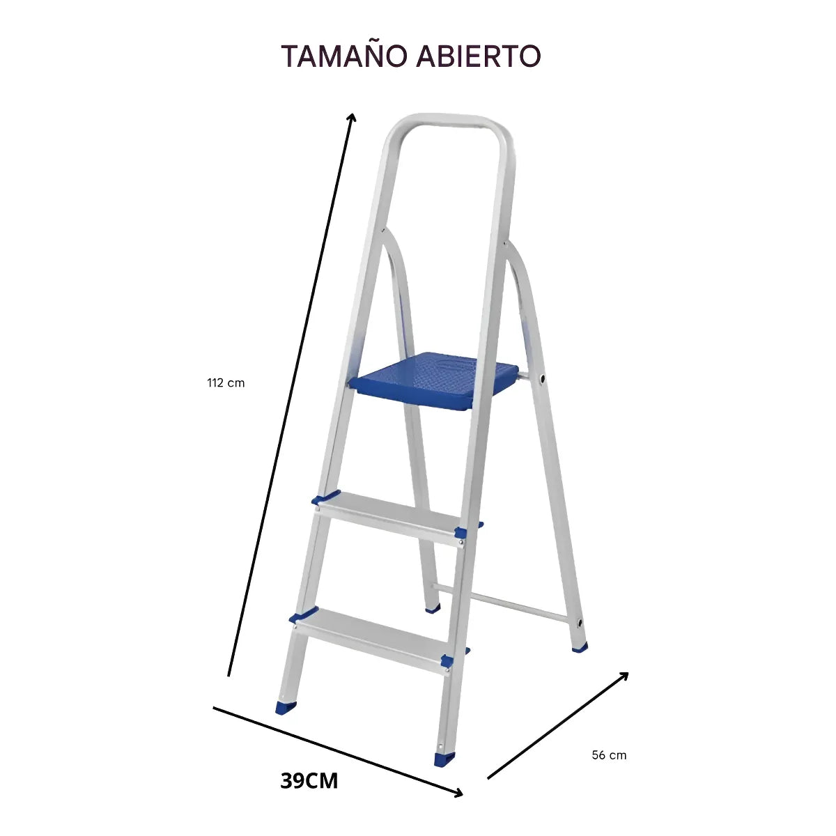 Escalera 3 Peldaños Aluminio Plegable Mor Tipo Tijera Plateado