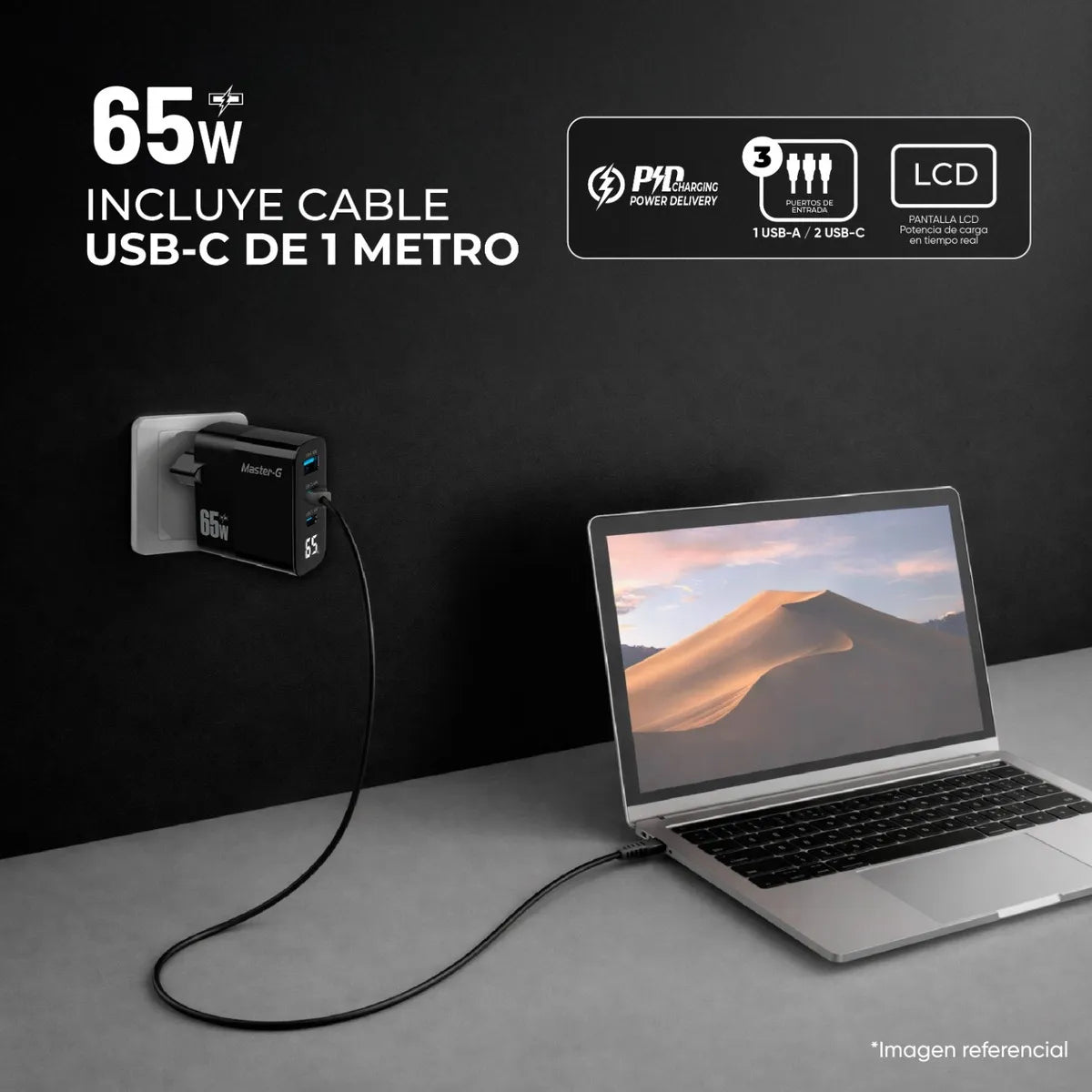 Cargador Carga Rápida 65w Master G Con Cable Usb-c Negro