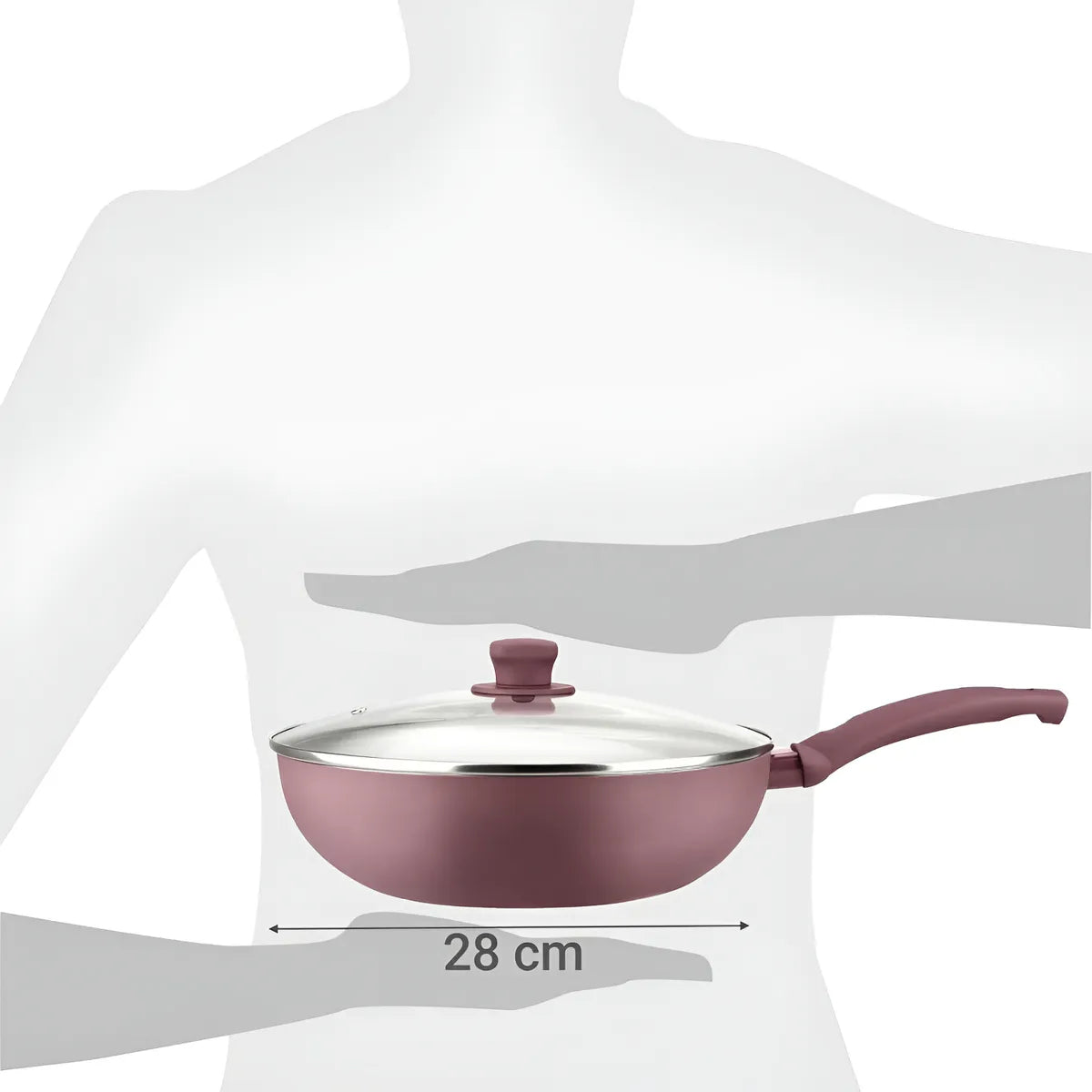 Wok Sarten Marmicoc Antiadherente 28cm Con Tapa Granate Bordó