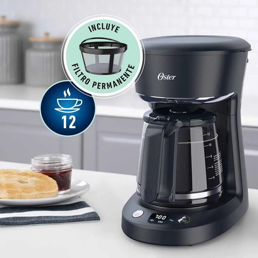 Cafetera Oster® 12 Tazas Programable Negra Con Auto Apaga Negro