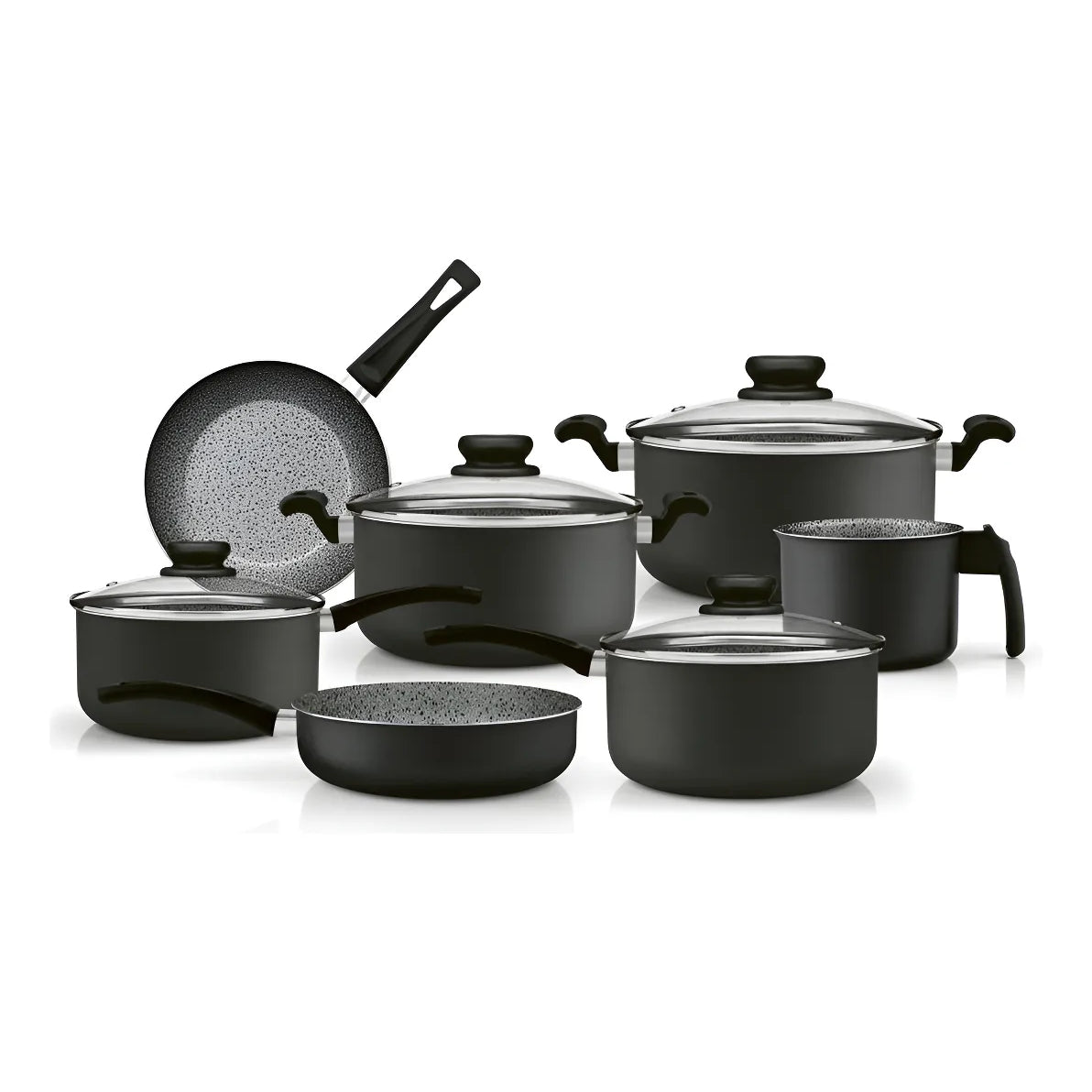 Bateria Cocina 11 Piezas Granito Antiadherente Panelux Negro Negro