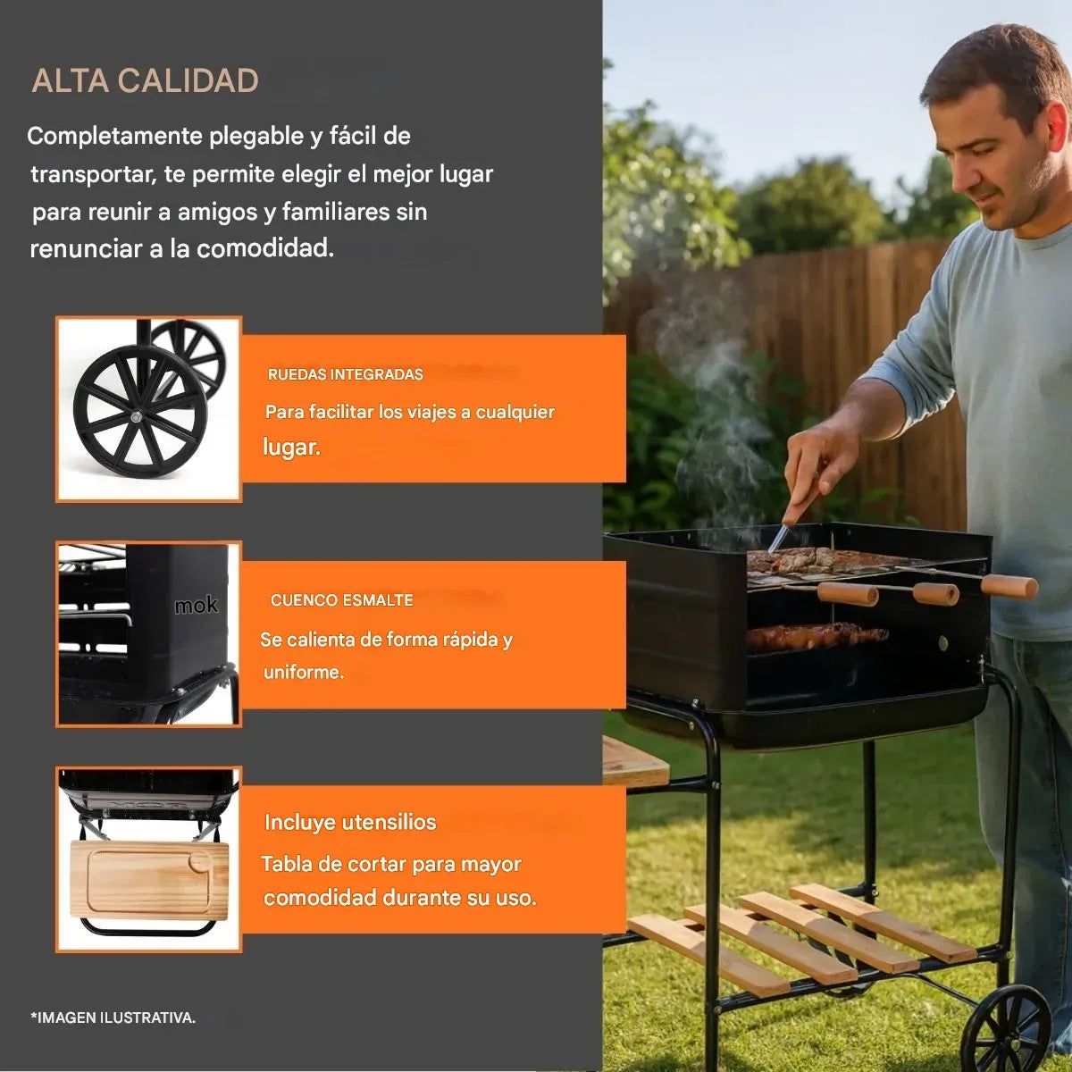 Parrilla Movil A Carbon Mor California Desmontable Acero