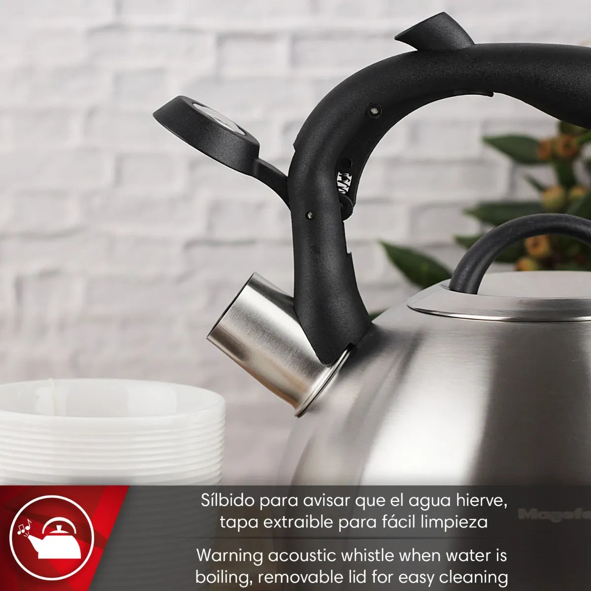 Tetera Magefesa Silver 3 Litros Acero Inoxidable Silbadora