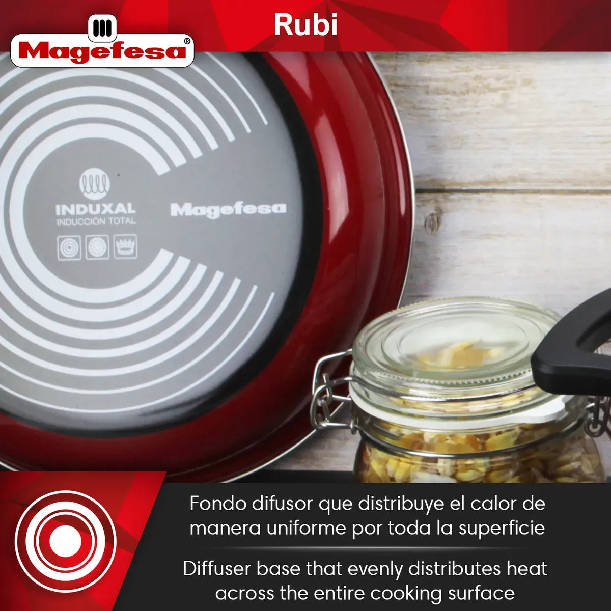 Bateria De Cocina Ollas Magefesa 7 Piezas Rubi Antiadherente