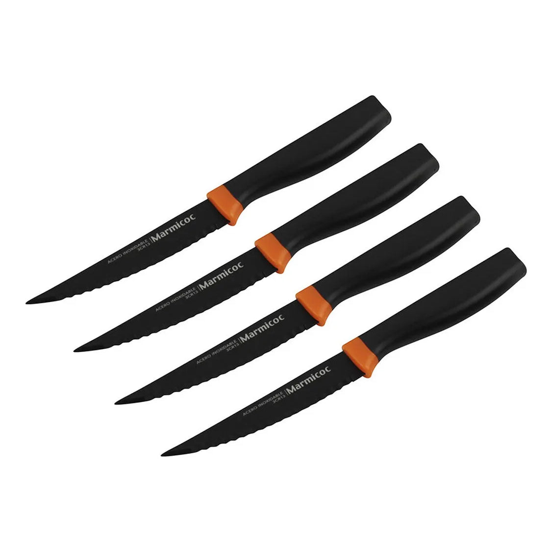 Cuchillos Marmicoc Para Asado Cocina Set 4 Piezas Acero Inox Negro