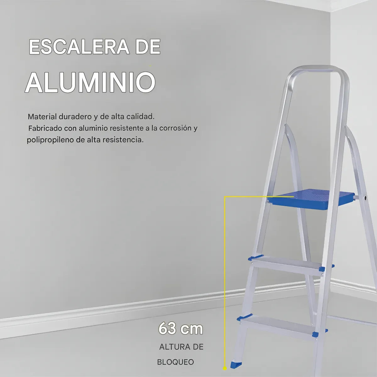 Escalera 3 Peldaños Aluminio Plegable Mor Tipo Tijera Plateado