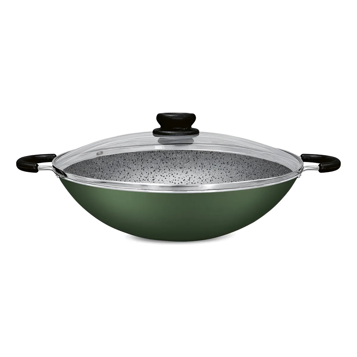 Wok 32cm Panelux Antiadherente Granito Con Tapa Color Verde Verde