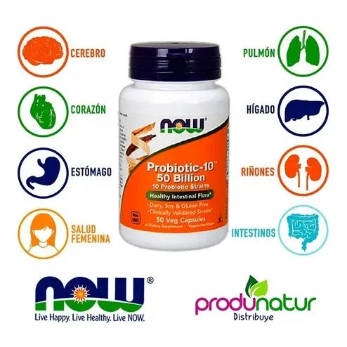 Now Probiótico 10 50 Billones 50 Cápsulas Veganas 28g