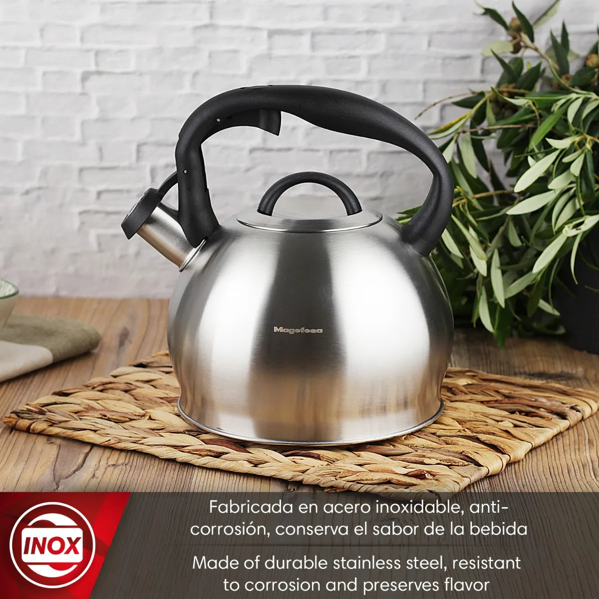 Tetera Magefesa Silver 3 Litros Acero Inoxidable Silbadora