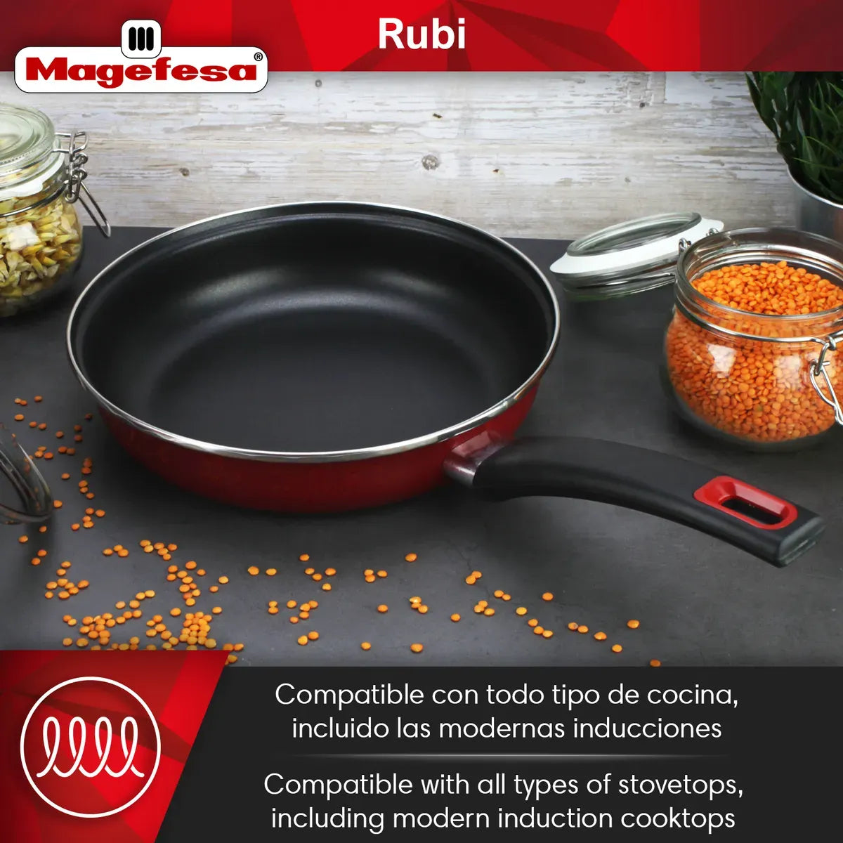 Bateria De Cocina Ollas Magefesa 7 Piezas Rubi Antiadherente