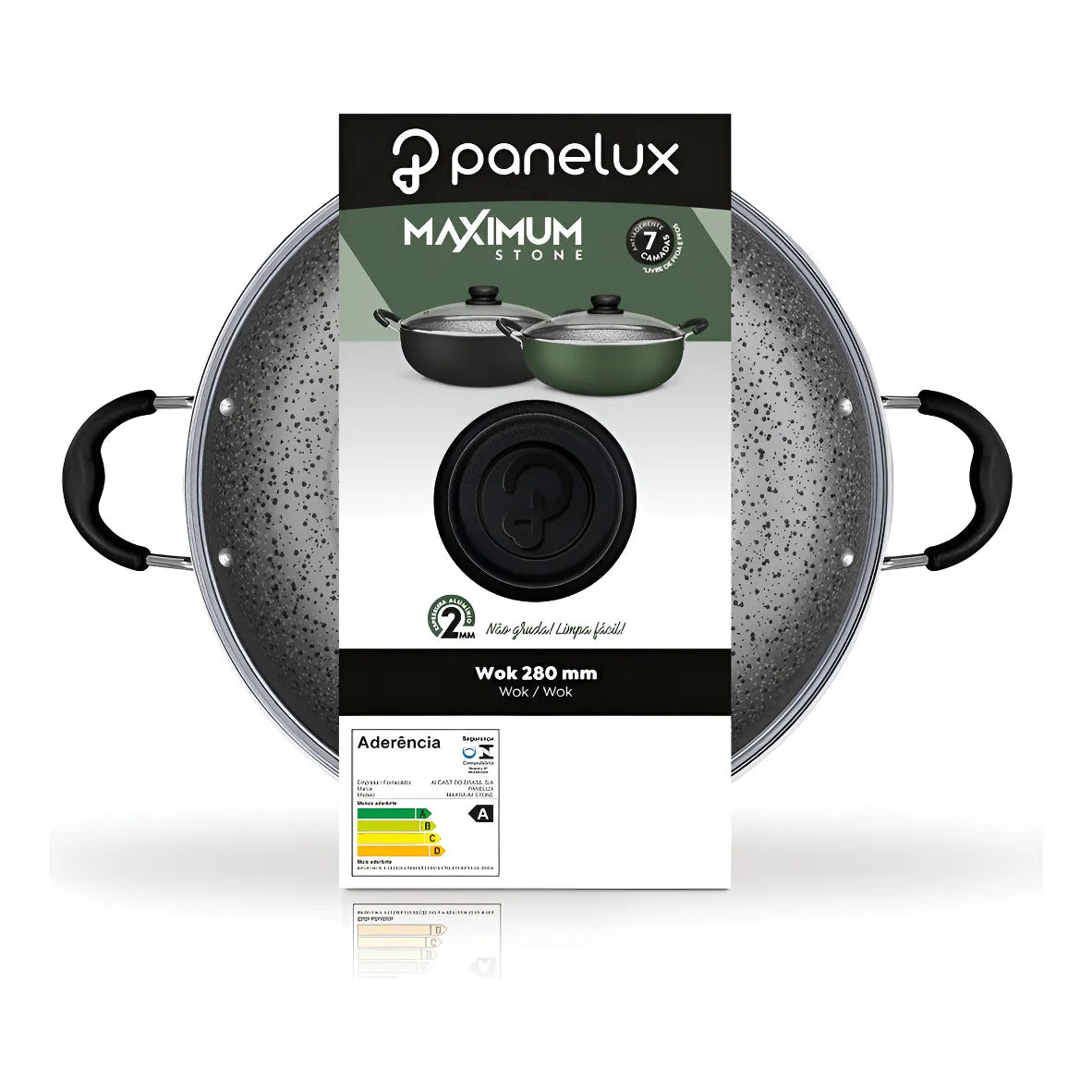 Wok Sarten Panelux 28cm Antiadherente Granito Con Tapa Negro Negro