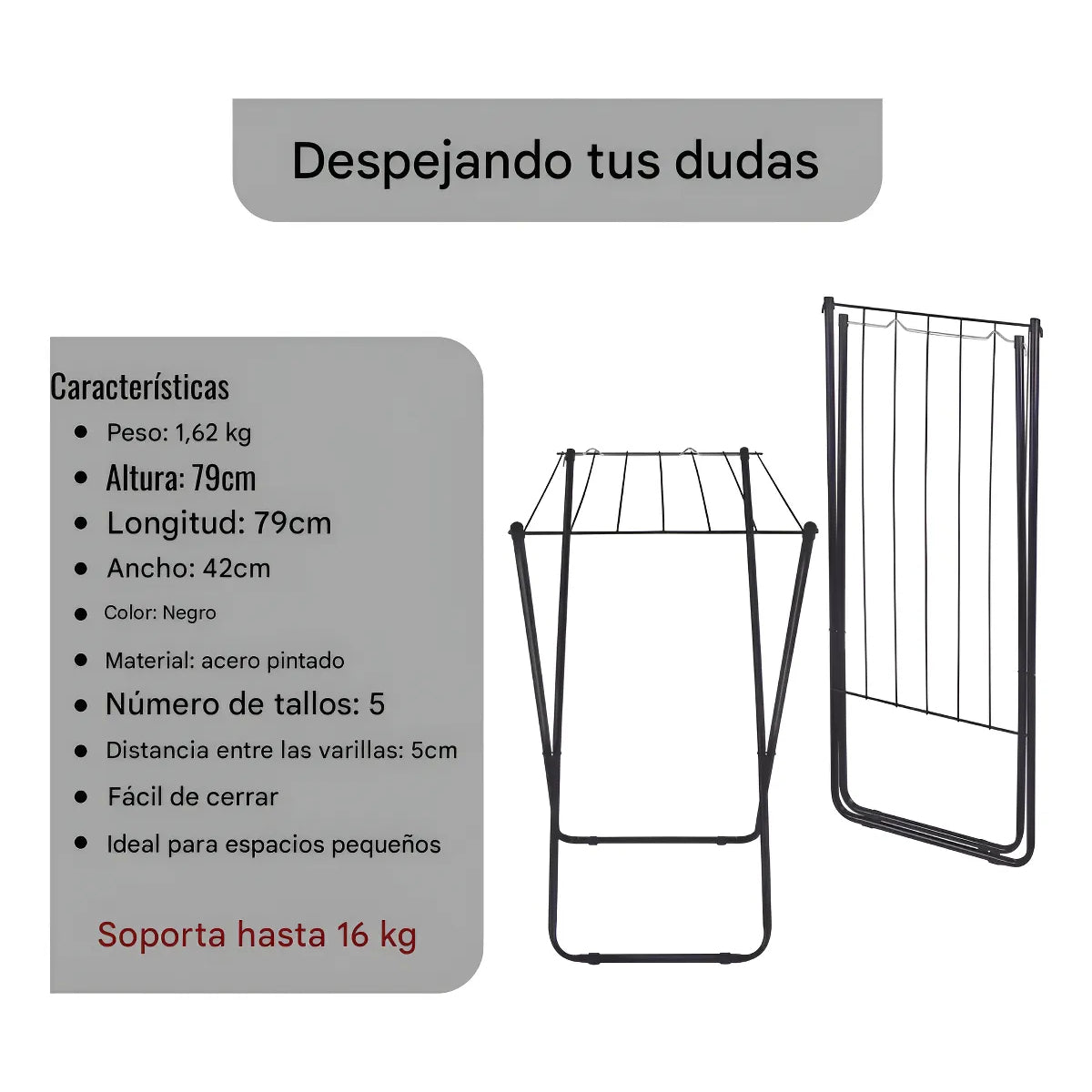 Tendedero Colgador 79cm Plegable Mor Organizador Negro Negro