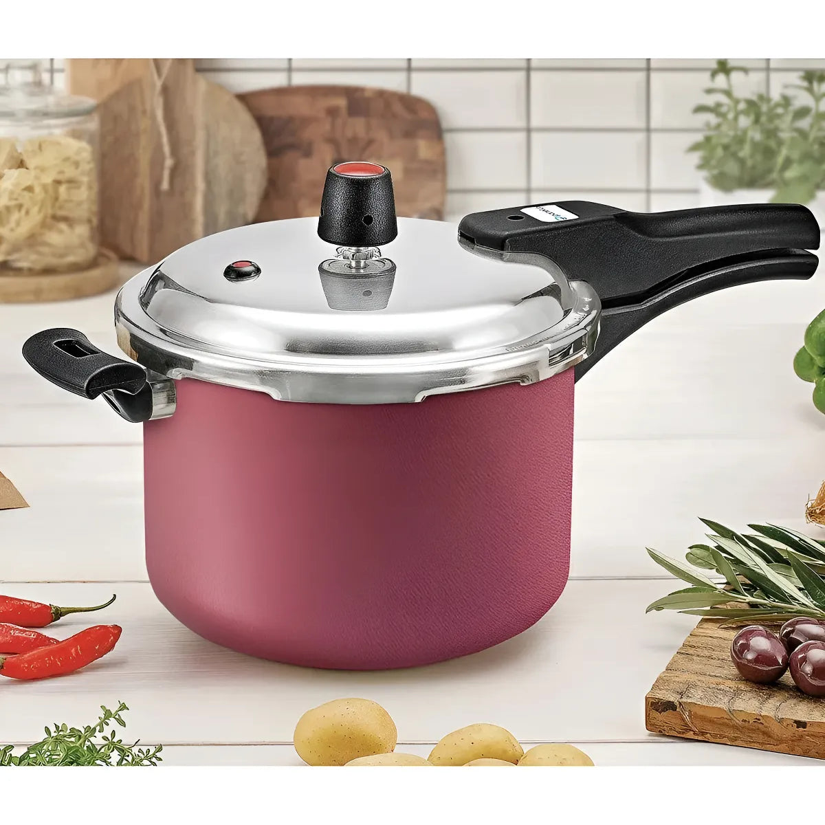 Olla A Presion Panelux 4.5 Litros Antiadherente Color Cereza Rojo