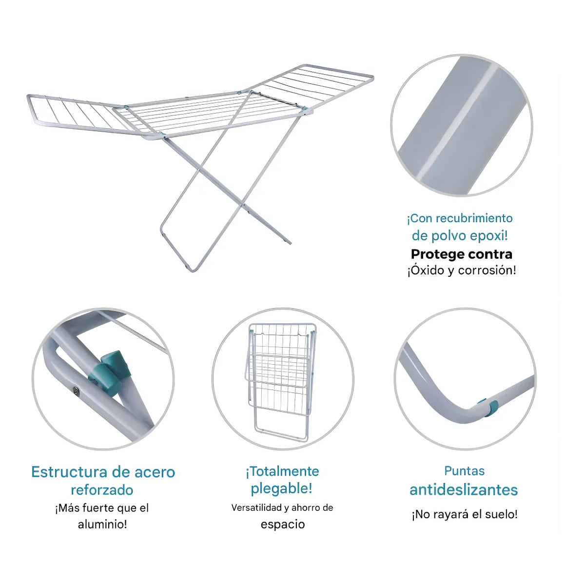 Tendedero Colgador 1.74m Mor Plegable Organizador Blanco Blanco