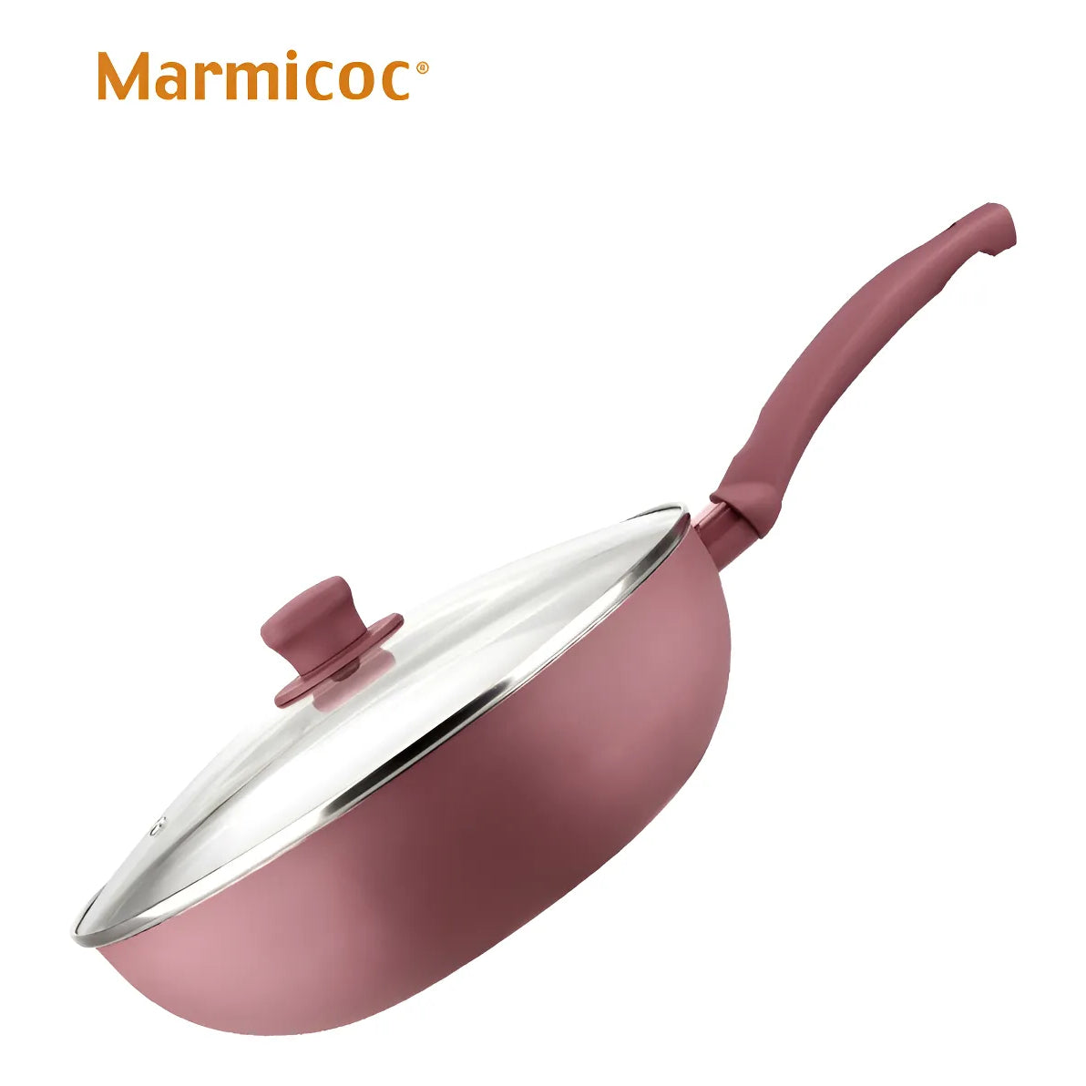 Wok Sarten Marmicoc Antiadherente 28cm Con Tapa Granate Bordó