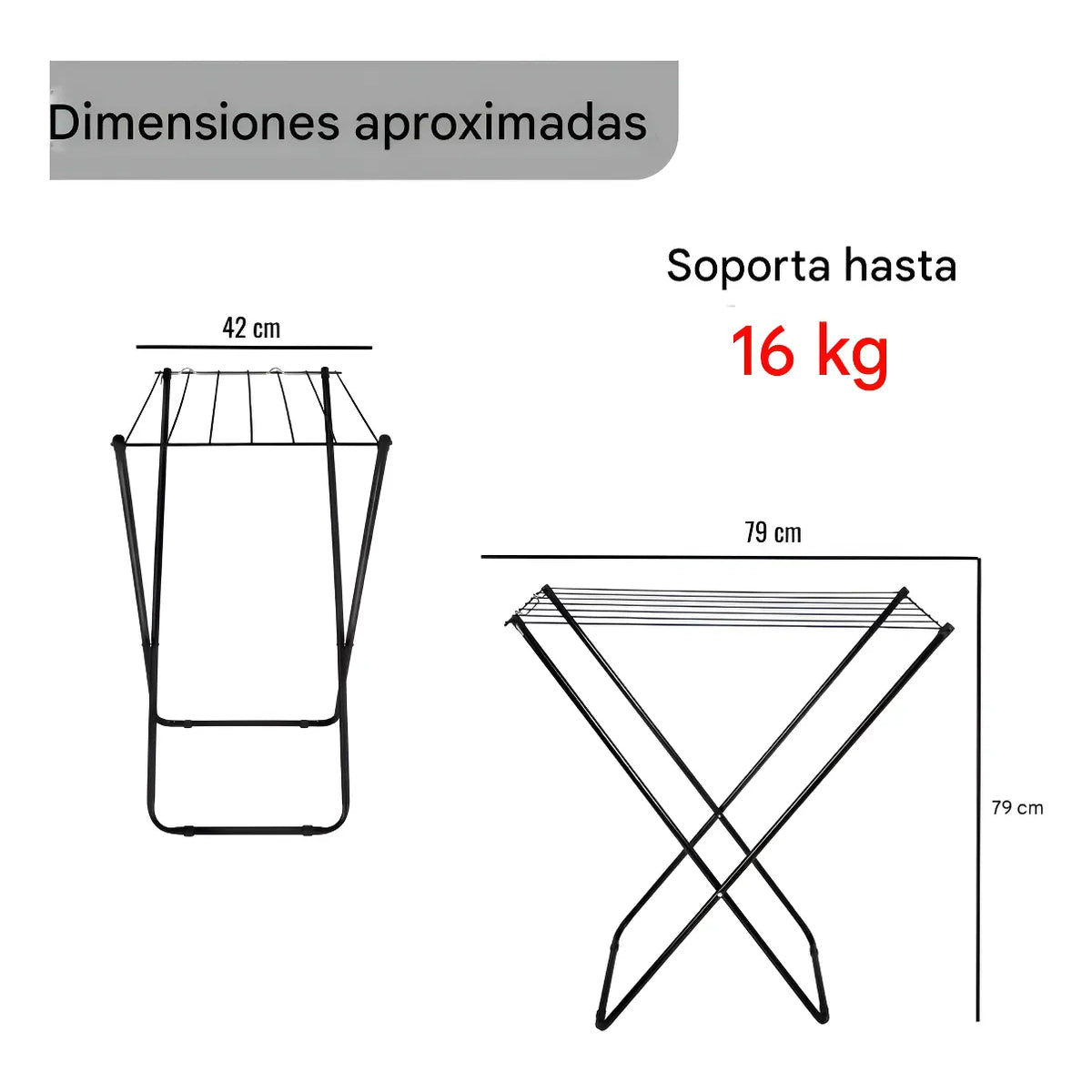 Tendedero Colgador 79cm Plegable Mor Organizador Negro Negro