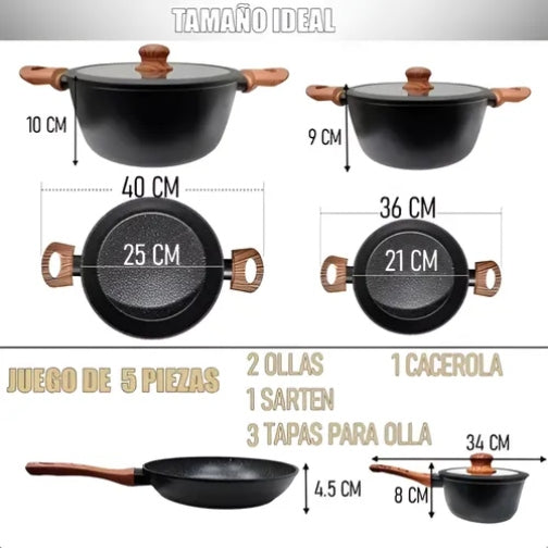 Bateria De Cocina Ollas Keep 7 Piezas Antiadherente Granito