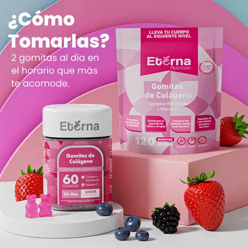 60 Gomitas Eterna De Colágeno Más Vitamina C Sabor Berries