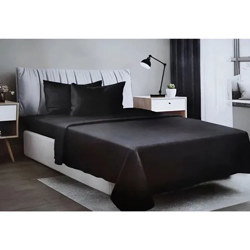 Juego De Sabanas 2 Plazas Premium 200hilos 200x150cm 4piezas Negro Liso