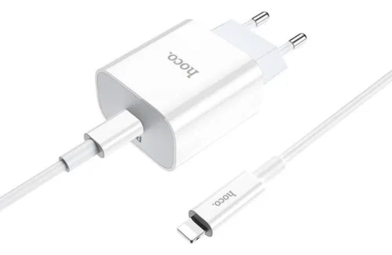 Cargador Pd Para iPhone 20w Hoco + Cable Lightning Blanco