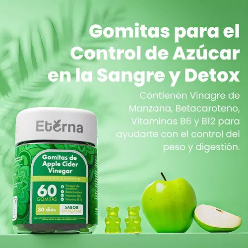 Vinagre De Manzana Eterna Nutrition 60 Gummies, Gluten Free/vegana/sin Azucar